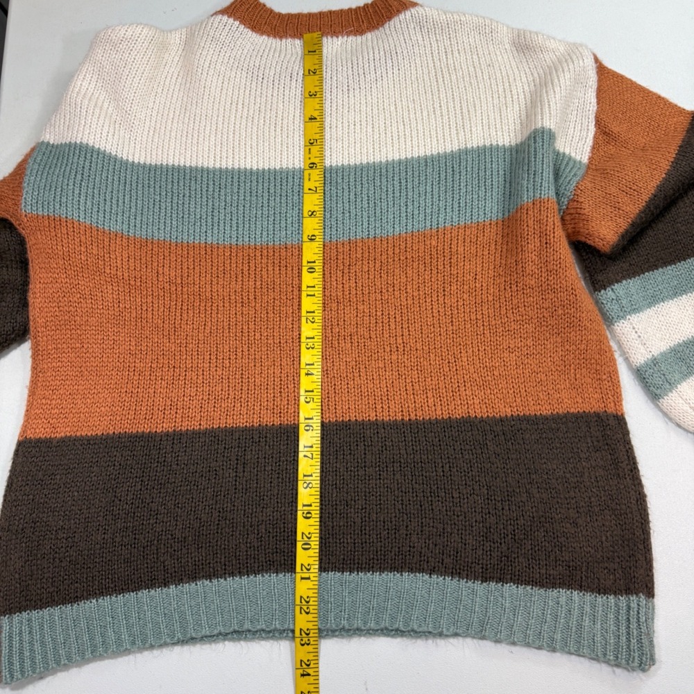 Becaal Womens Striped Sweater M Orange Boho Earthy Casual Knit Crewneck - Picture 12 of 12